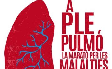 Imatge on apareix un pulmó i el text "A ple pulmó. La Marató per les malalties respiratòries"